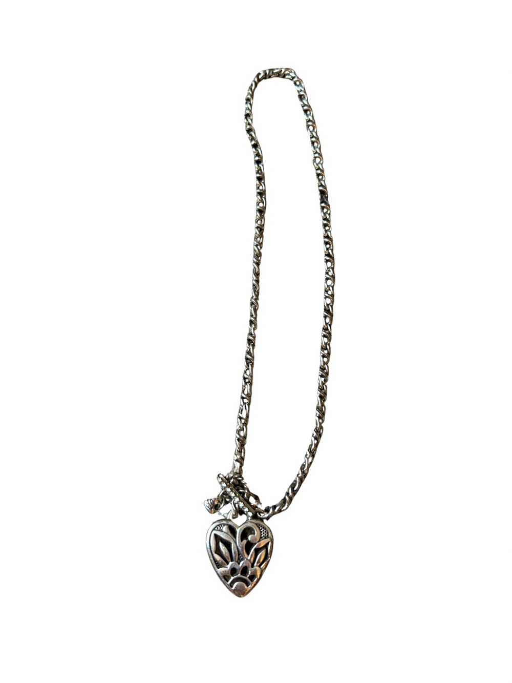 Brighton Silver Heart Pendant Necklace Toggle Closure with Rhinestones